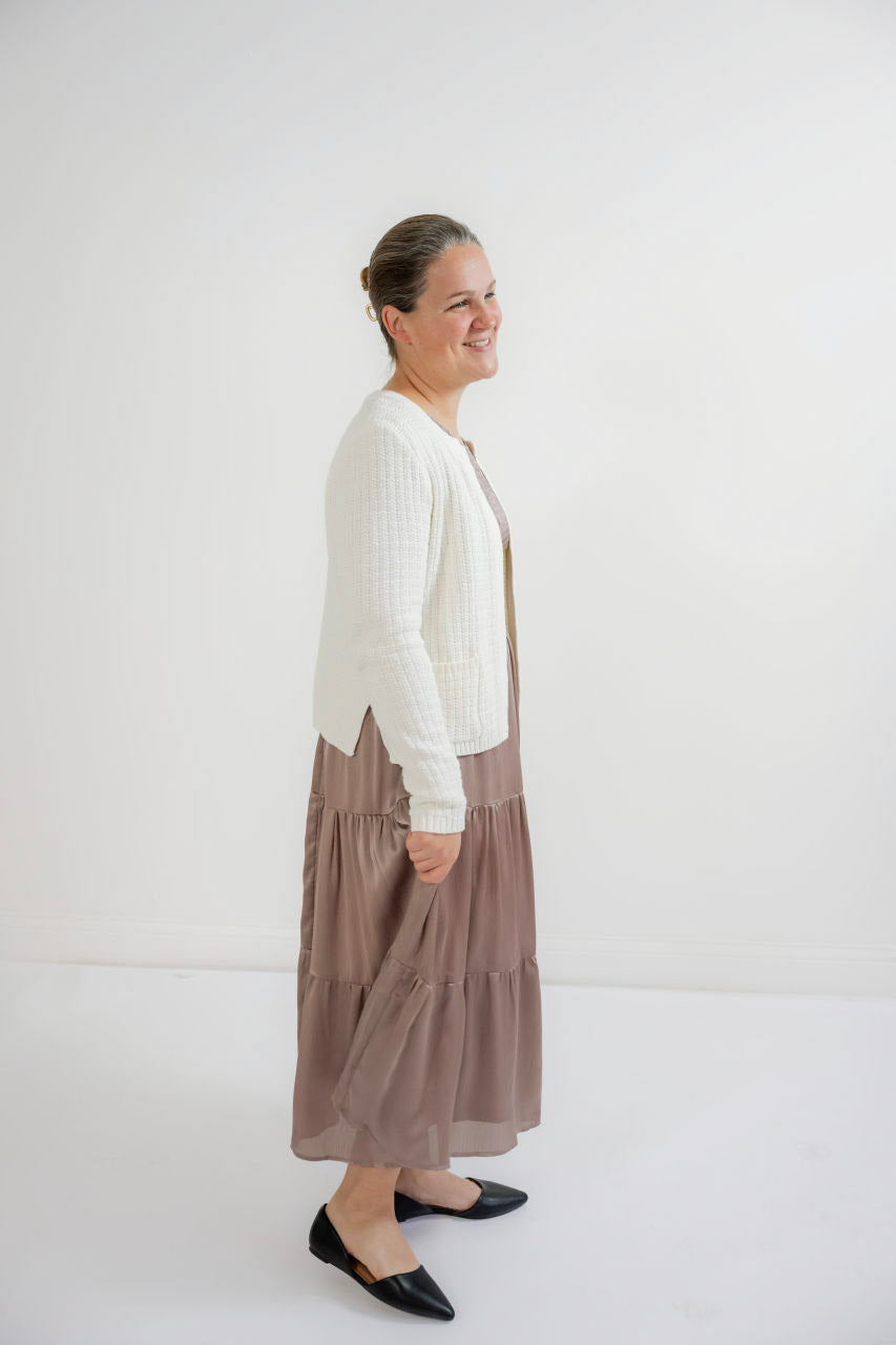 Charlotte Smocked Satin Dress in Mauve - Charlotte Smocked Satin Dress in Mauve - S - Salt and Honey