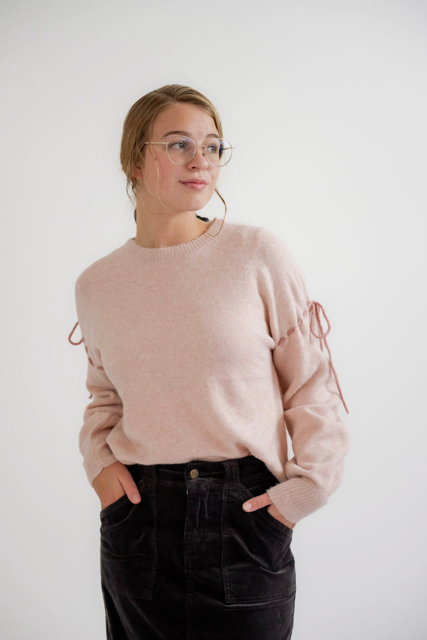 Elodie Bow Sweater in Blush - Elodie Bow Sweater in Blush - S - Salt and Honey