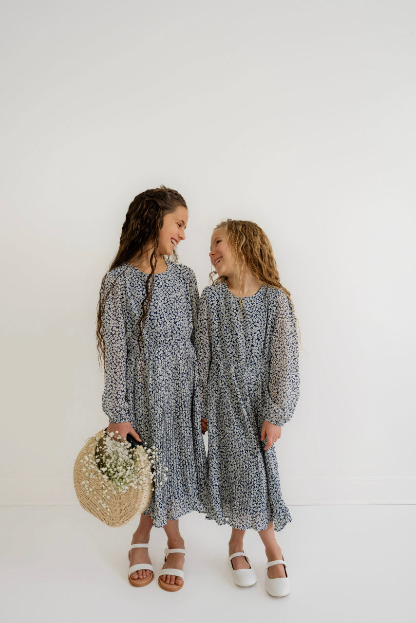 Cora Girls Floral Dress in Navy