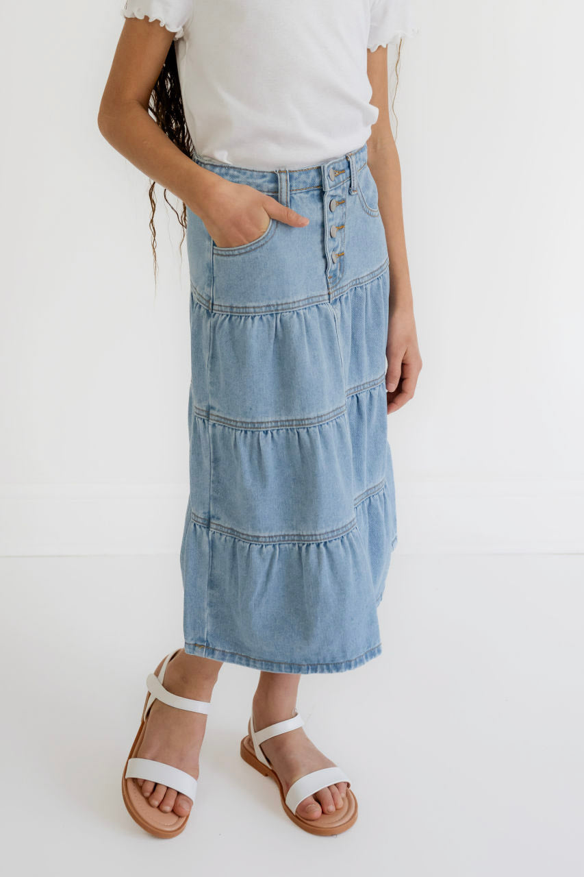 Denver Girls Tiered Denim Skirt