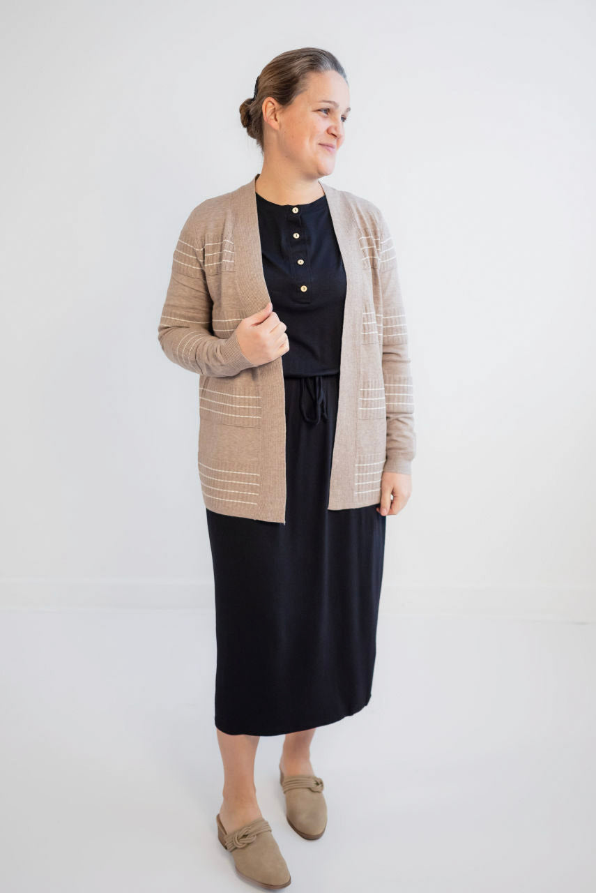 Benson Striped Cardigan in Mocha