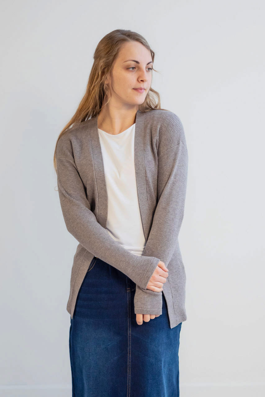 Regina Waffle Knit Cardigan in Taupe