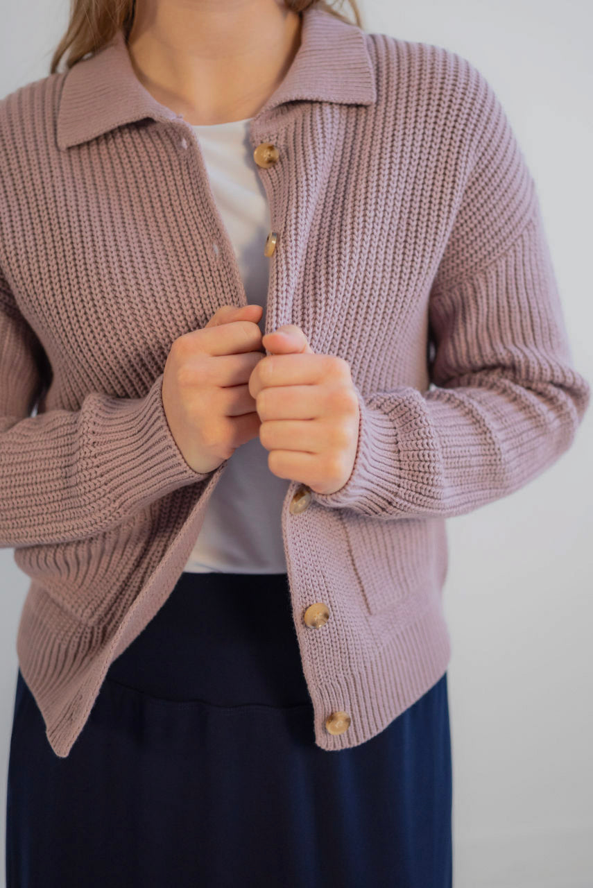 Maeve Collared Sweater Jacket in Iris