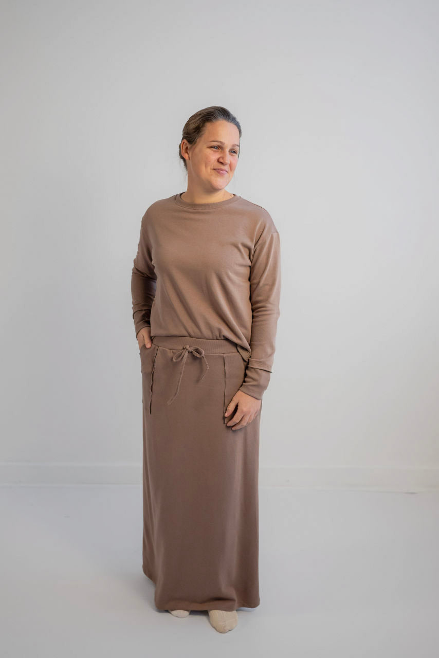 Ivy French Terry Maxi Skirt in Mocha