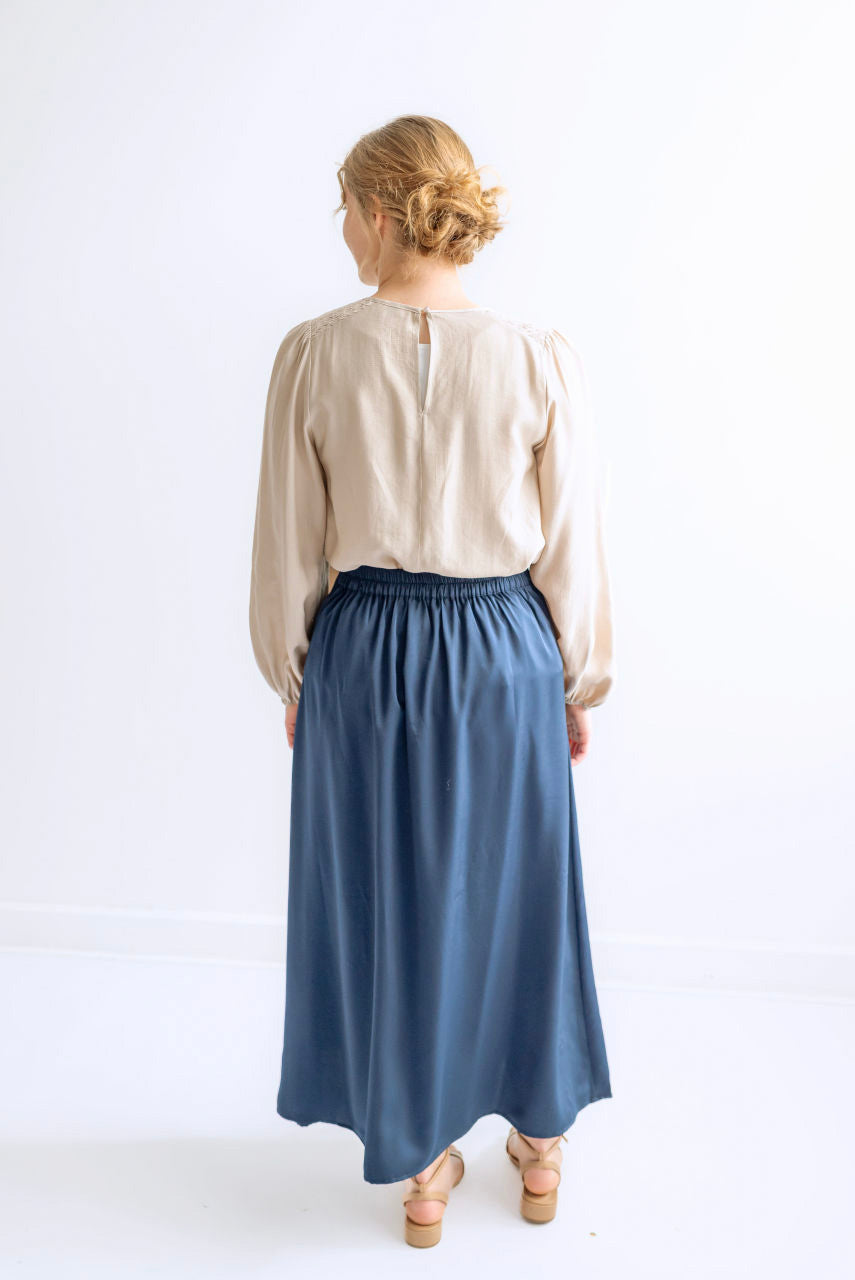 Hamilton Satin Maxi Skirt in Dark Navy