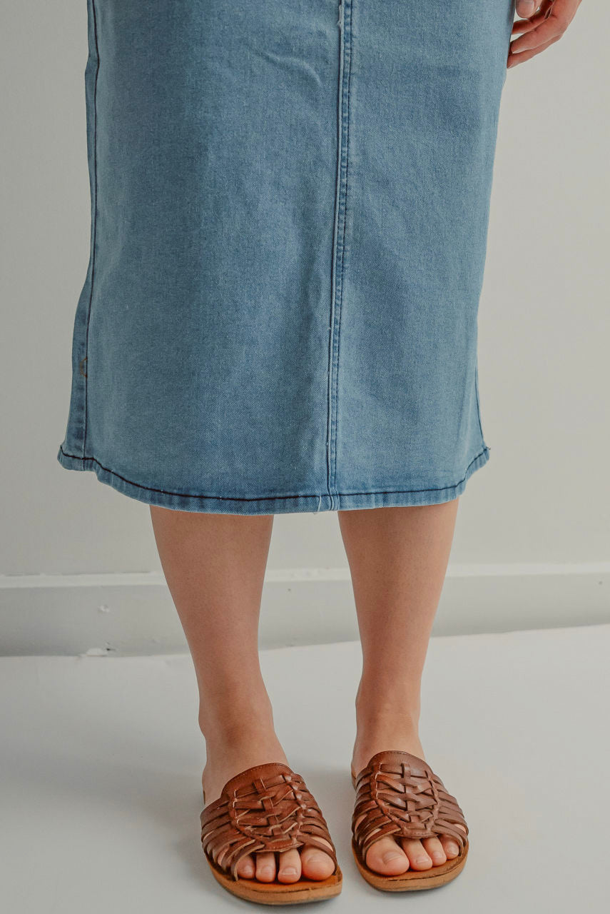 Kennedy Denim Midi Skirt in Stone Wash