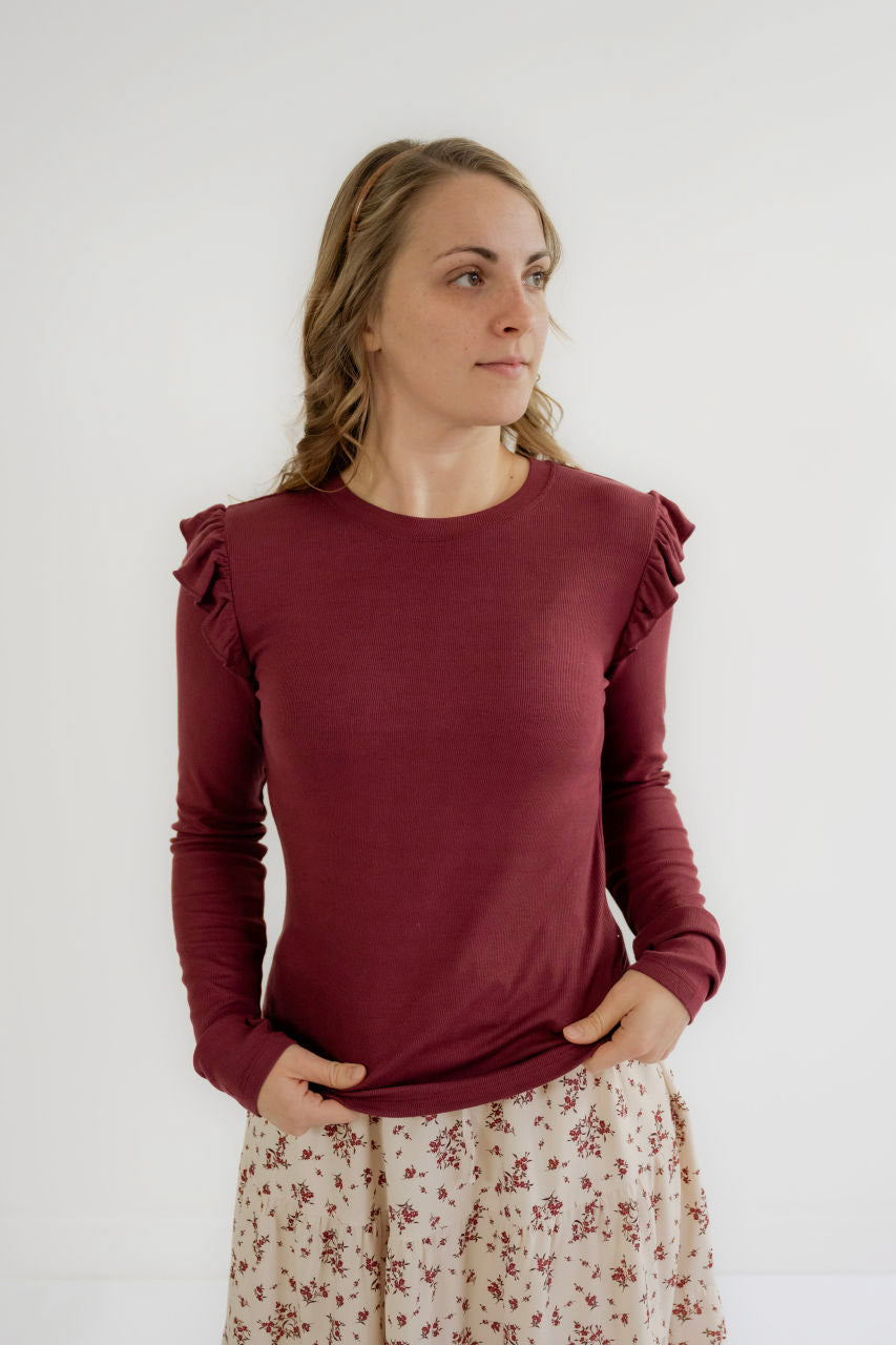 Serena Ribbed Top in Wine