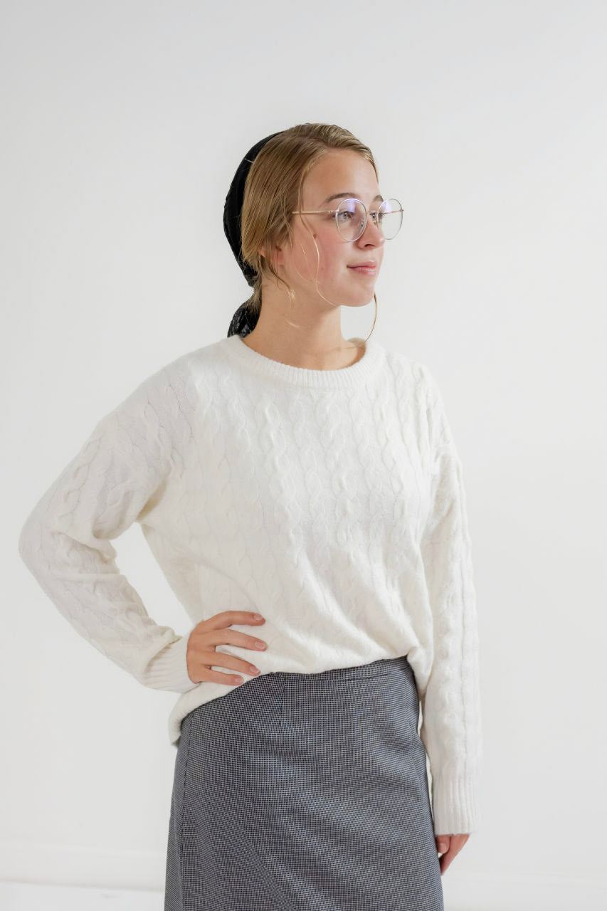 Kasey Cable Knit Sweater in Cream - Kasey Cable Knit Sweater in Cream - S - Salt and Honey