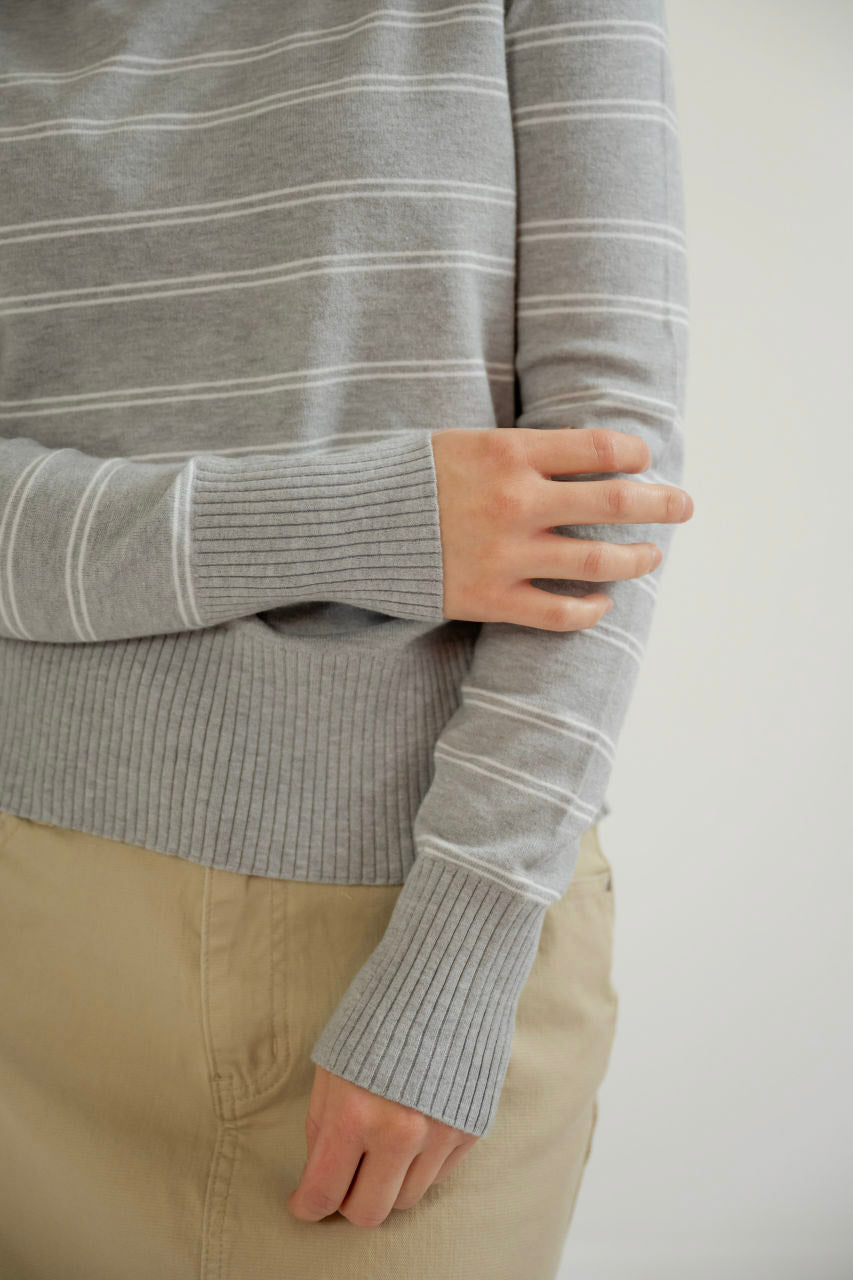 Avon Knit Striped Sweater in Heather Gray - Avon Knit Striped Sweater in Heather Gray - S - Salt and Honey