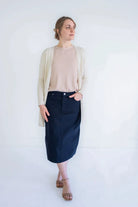 Blythe Midi Denim Skirt in Classic Navy - Blythe Midi Denim Skirt in Classic Navy - XS - Salt and Honey