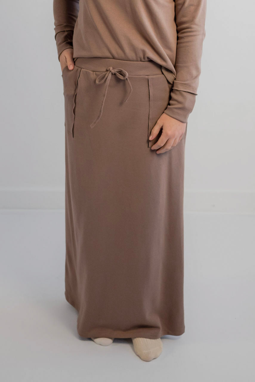 Ivy French Terry Maxi Skirt in Mocha