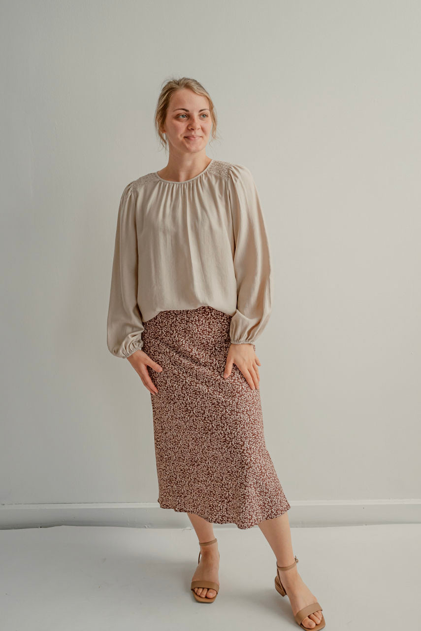 Geneva Floral Midi Skirt in Cinnamon