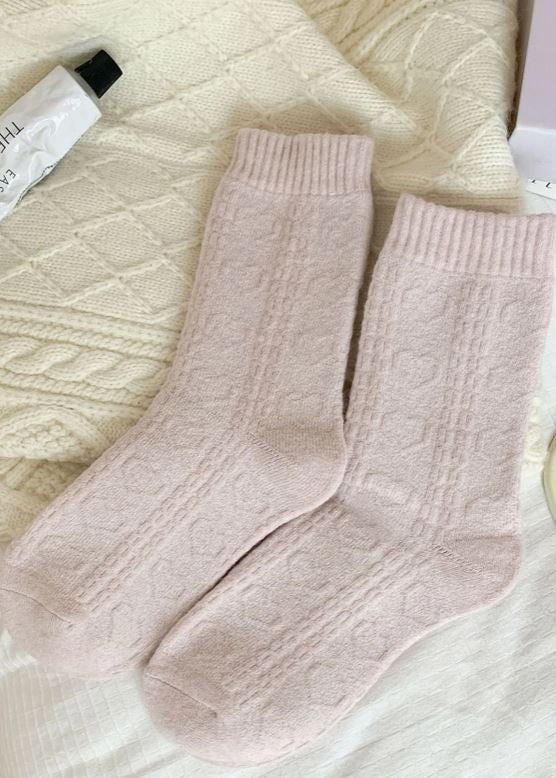 Cozy Knit Heart Socks in Soft Pink