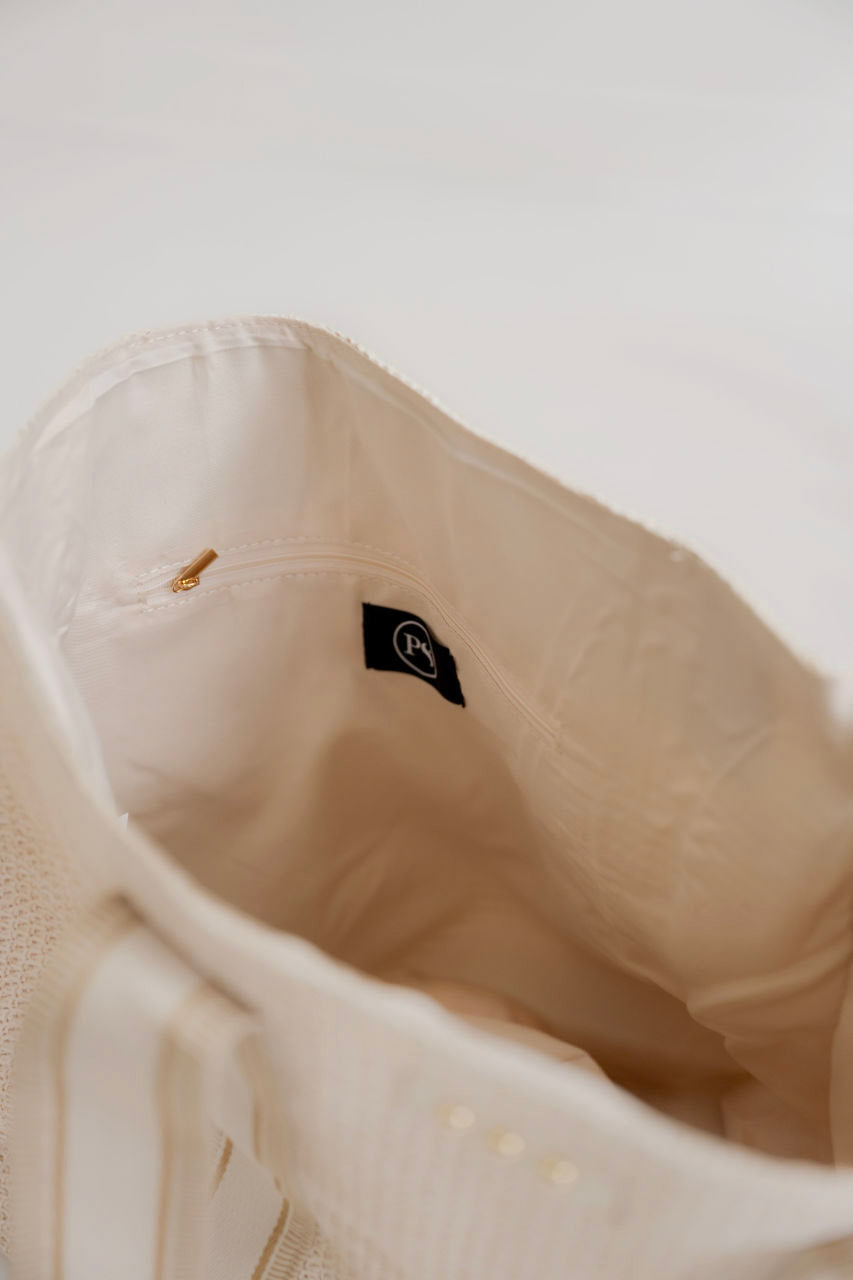 Raffia Tote Bag in Cream