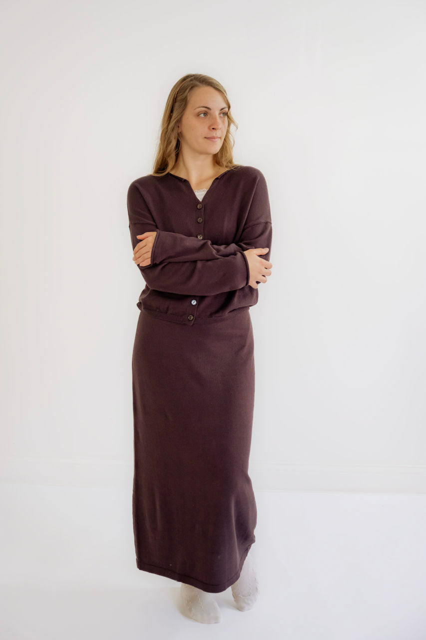 Arden Midi Knit Sweater Skirt in Plum - Arden Midi Knit Sweater Skirt in Plum - XS - Salt and Honey