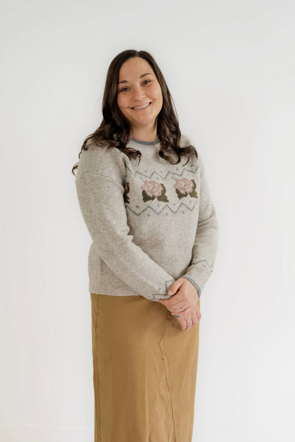 Channing Vintage Rose Sweater in Gray