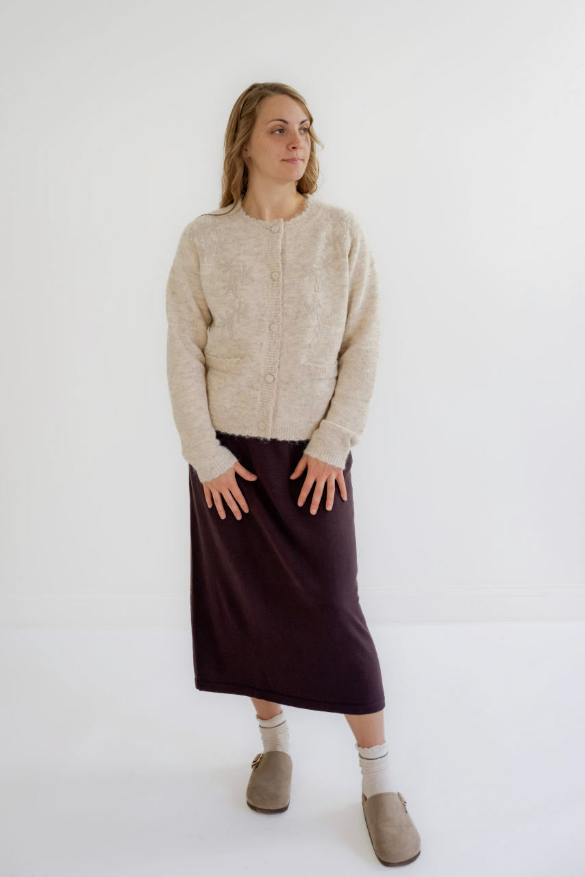 Sinclair Embroidered Cardigan in Almond - Sinclair Embroidered Cardigan in Almond - S - Salt and Honey