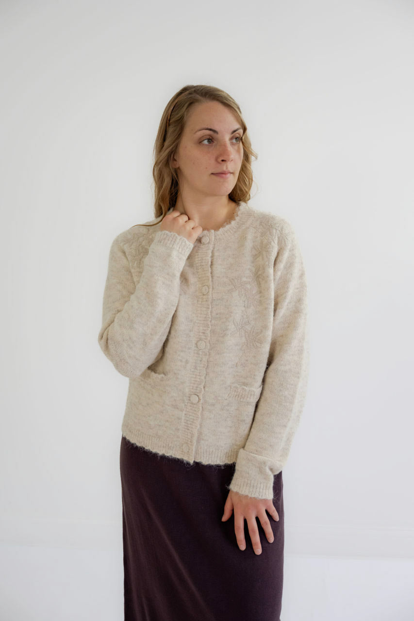 Sinclair Embroidered Cardigan in Almond - Sinclair Embroidered Cardigan in Almond - S - Salt and Honey