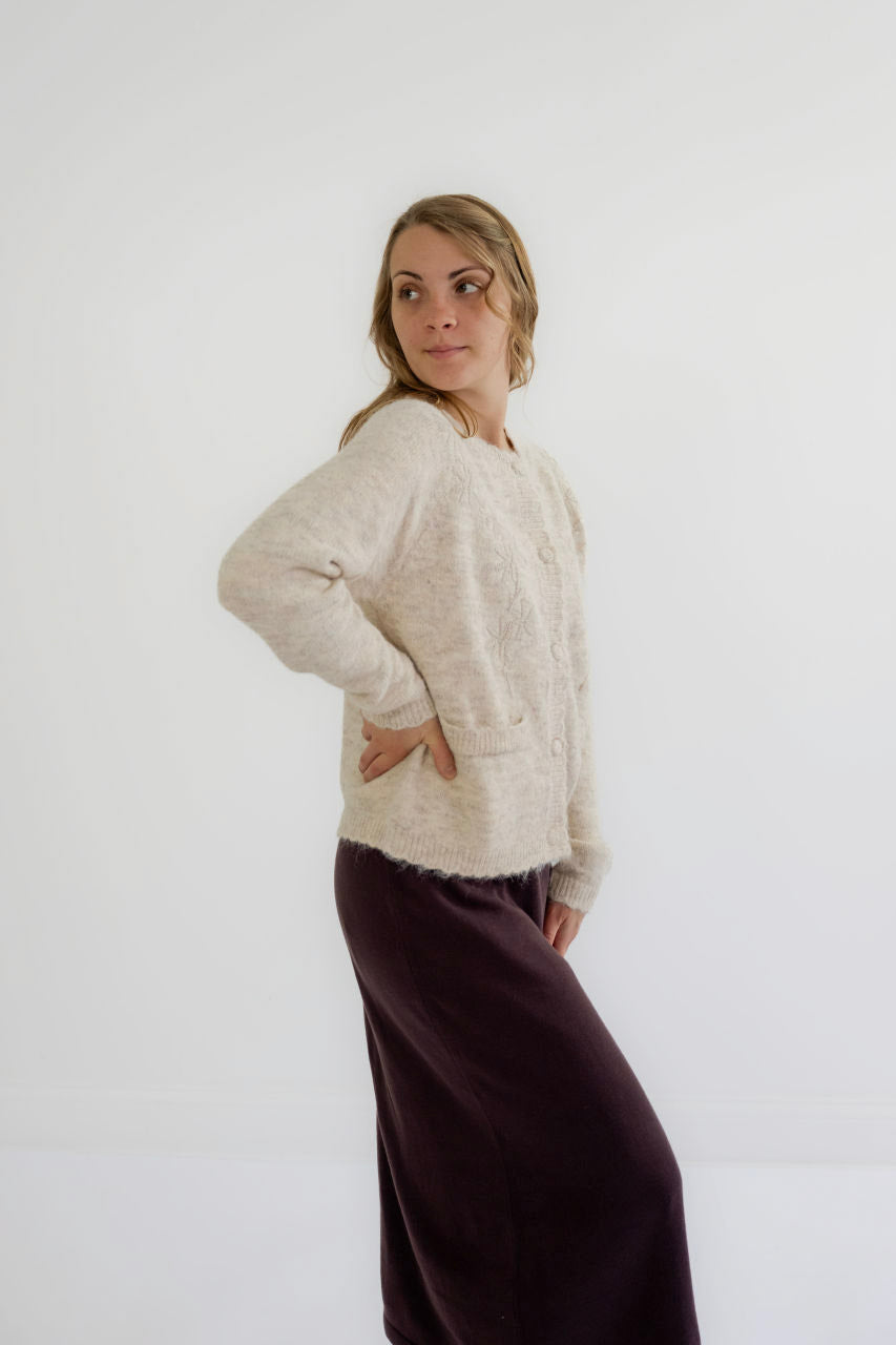Sinclair Embroidered Cardigan in Almond - Sinclair Embroidered Cardigan in Almond - S - Salt and Honey