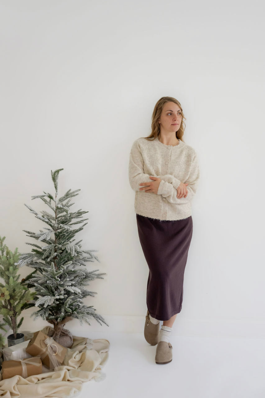 Sinclair Embroidered Cardigan in Almond - Sinclair Embroidered Cardigan in Almond - S - Salt and Honey