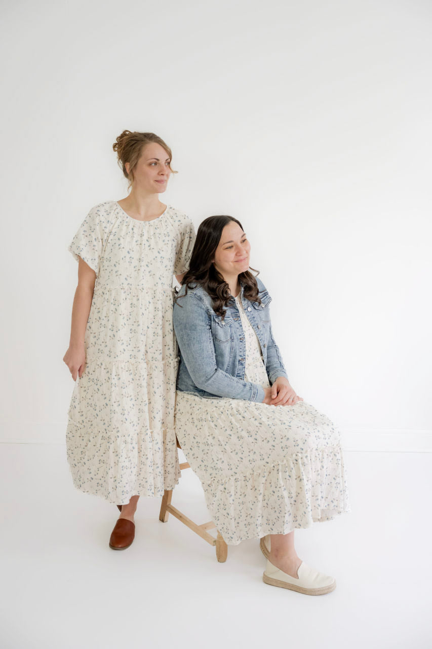 Karina Floral Midi Dress in Blue Fog Floral