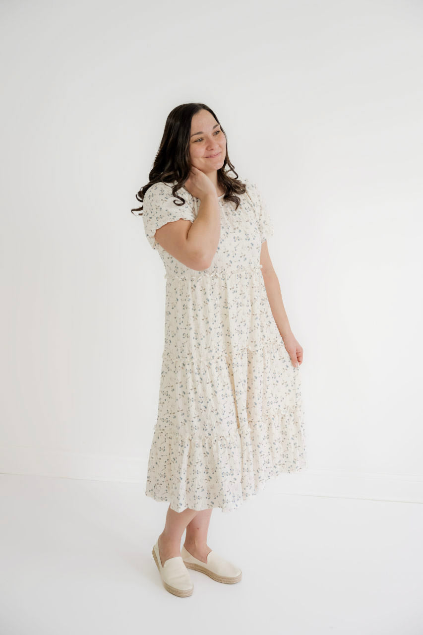 Karina Floral Midi Dress in Blue Fog Floral