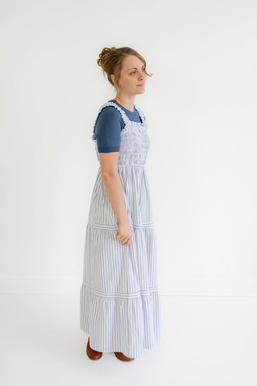 Capri Cotton Jumper Dress in Navy Stripes