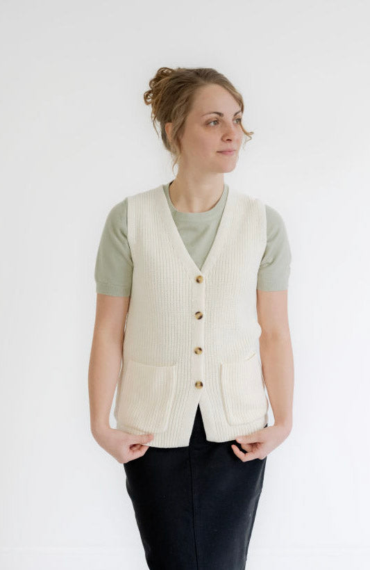 Tessa Button Sweater Vest in Ivory