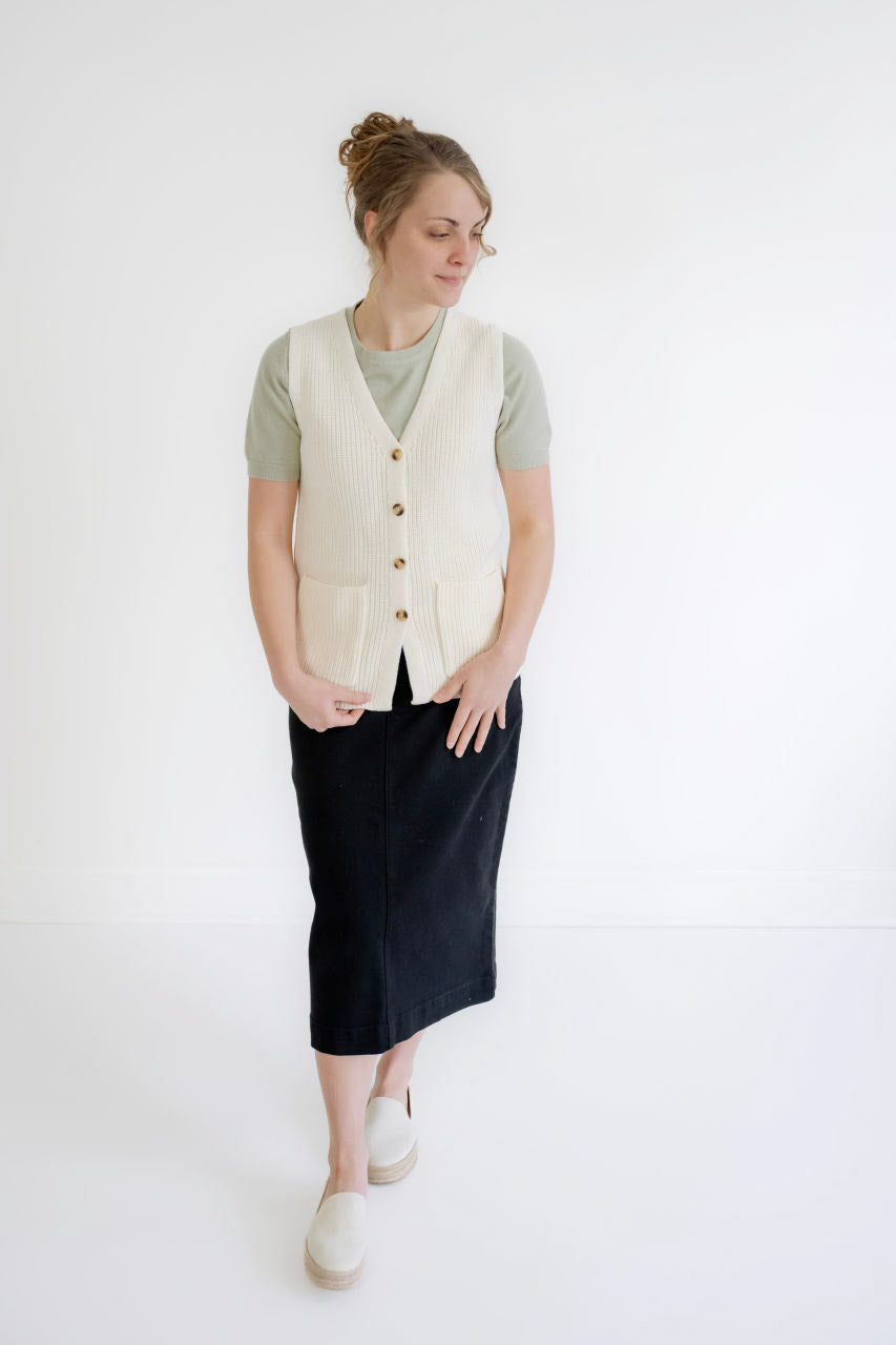 Tessa Button Sweater Vest in Ivory
