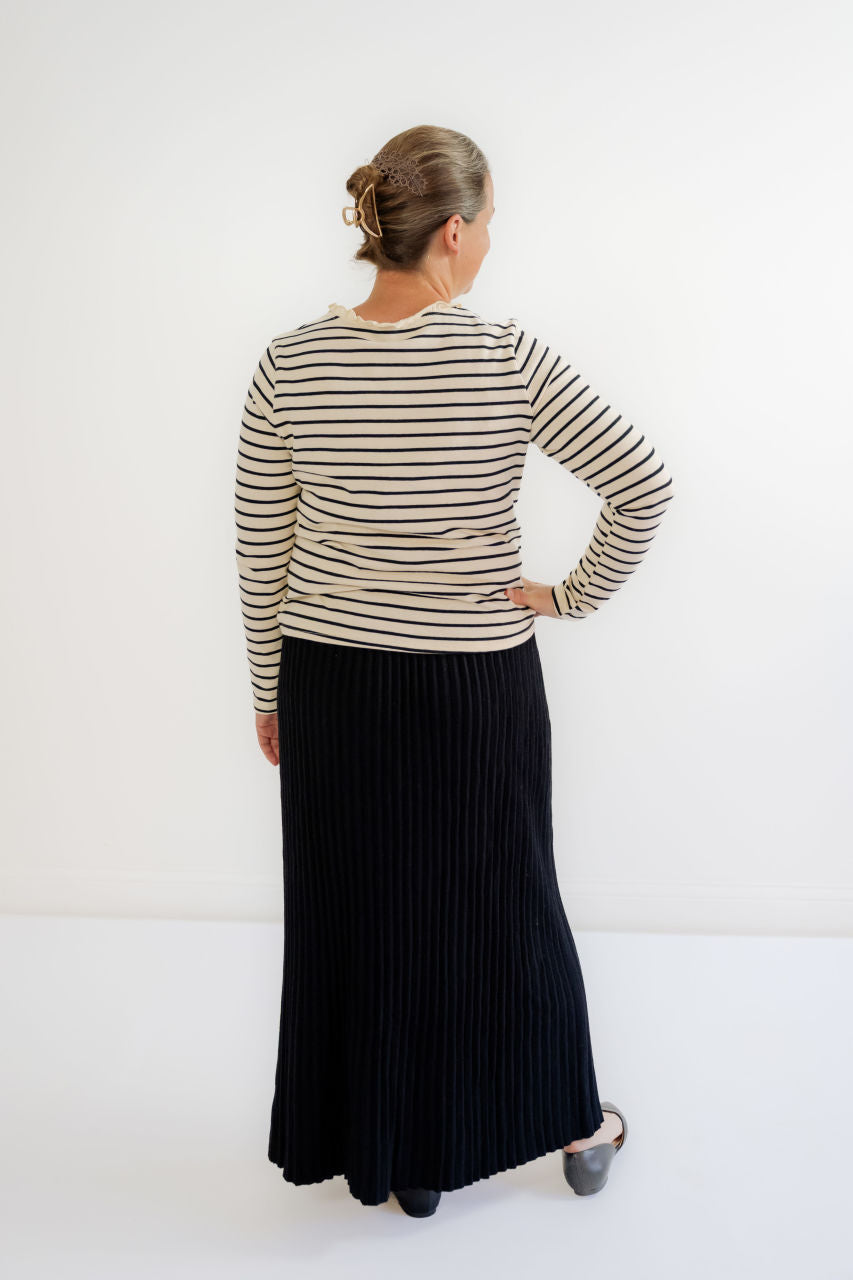 Whitley Ruffle Top in Black Stripes - Whitley Ruffle Top in Black Stripes - S - Salt and Honey