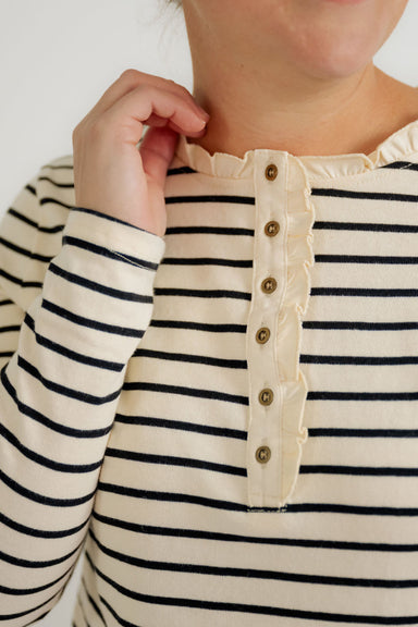 Whitley Ruffle Top in Black Stripes - Whitley Ruffle Top in Black Stripes - S - Salt and Honey