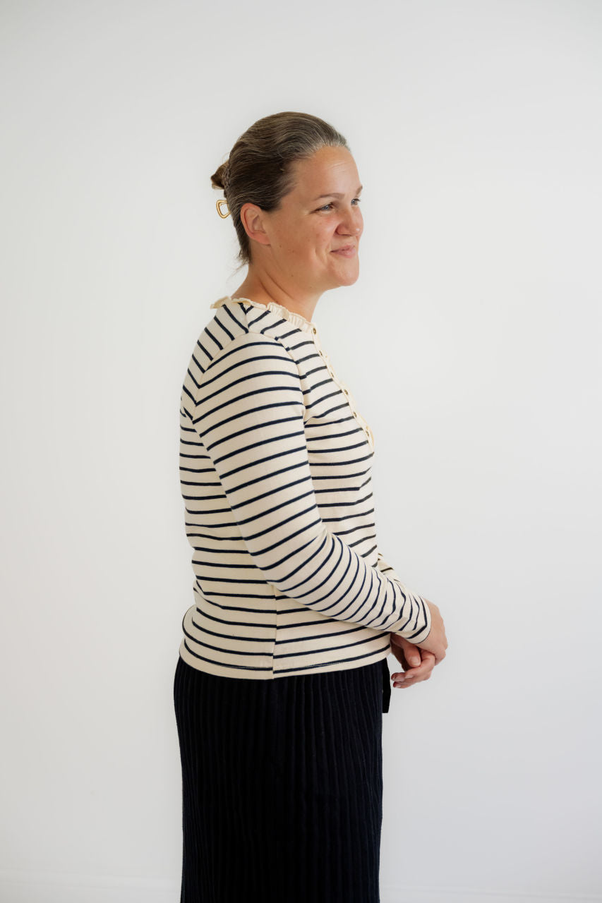 Whitley Ruffle Top in Black Stripes - Whitley Ruffle Top in Black Stripes - S - Salt and Honey