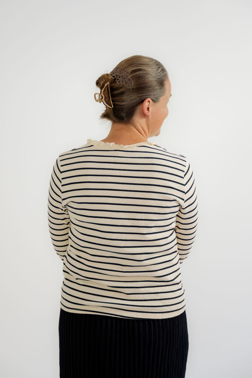 Whitley Ruffle Top in Black Stripes - Whitley Ruffle Top in Black Stripes - S - Salt and Honey