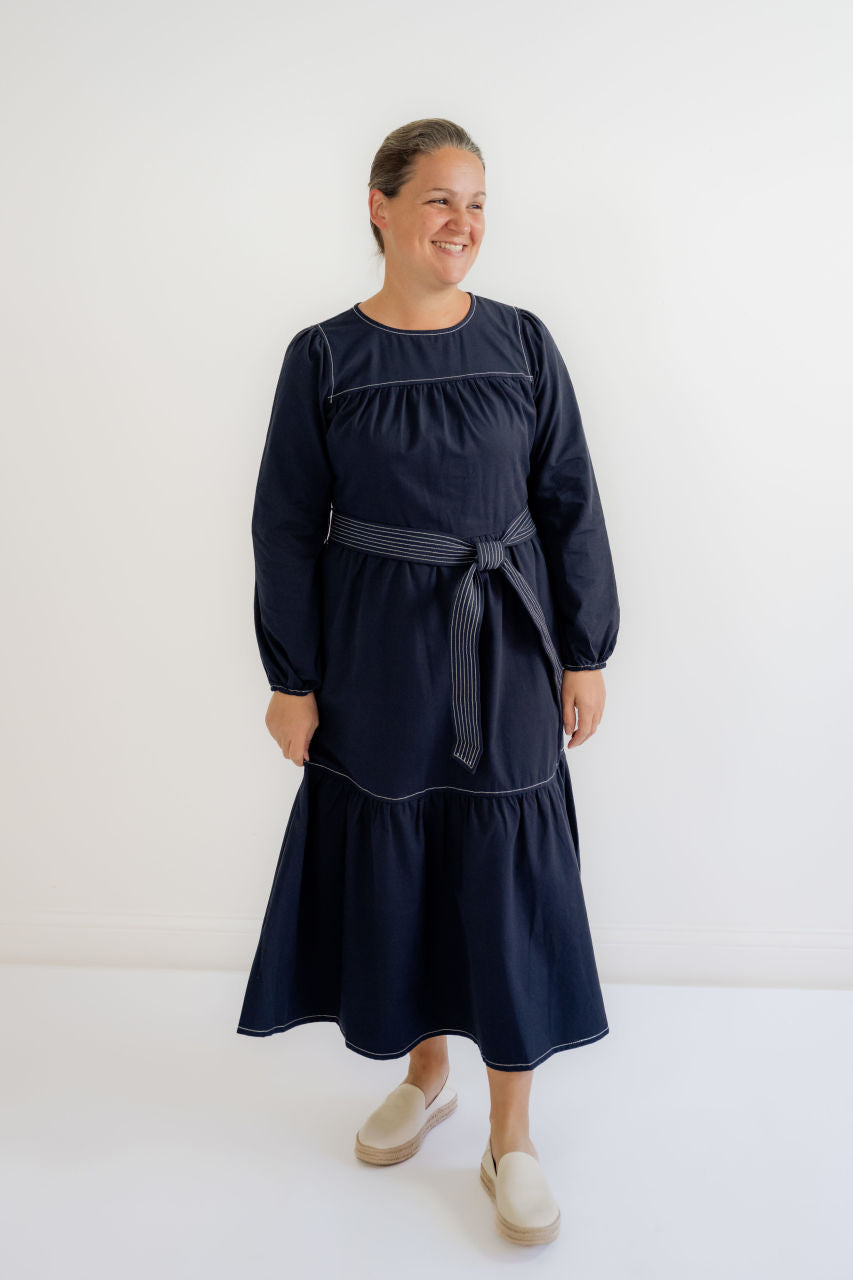 Skylar Waist Tie Midi Dress in Navy - LIMITED TIME SALE - Skylar Waist Tie Midi Dress in Navy - LIMITED TIME SALE - S - Salt and Honey