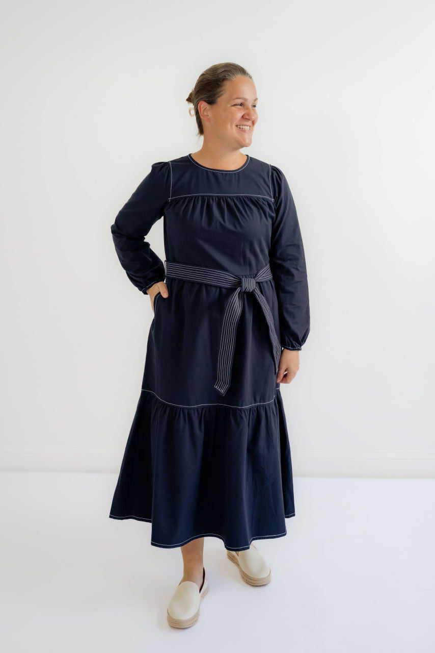 Skylar Waist Tie Midi Dress in Navy - LIMITED TIME SALE - Skylar Waist Tie Midi Dress in Navy - LIMITED TIME SALE - S - Salt and Honey