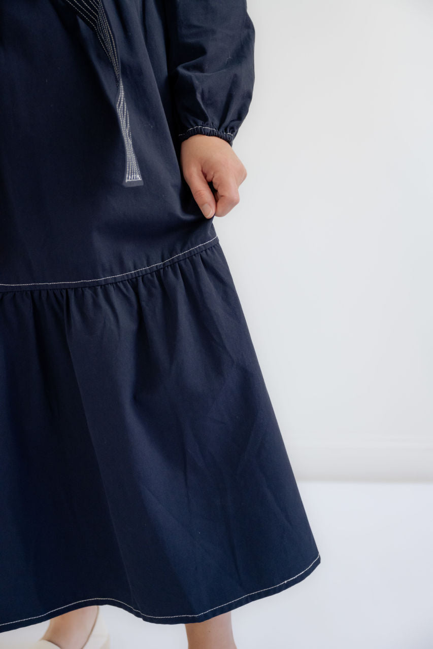 Skylar Waist Tie Midi Dress in Navy - LIMITED TIME SALE - Skylar Waist Tie Midi Dress in Navy - LIMITED TIME SALE - S - Salt and Honey