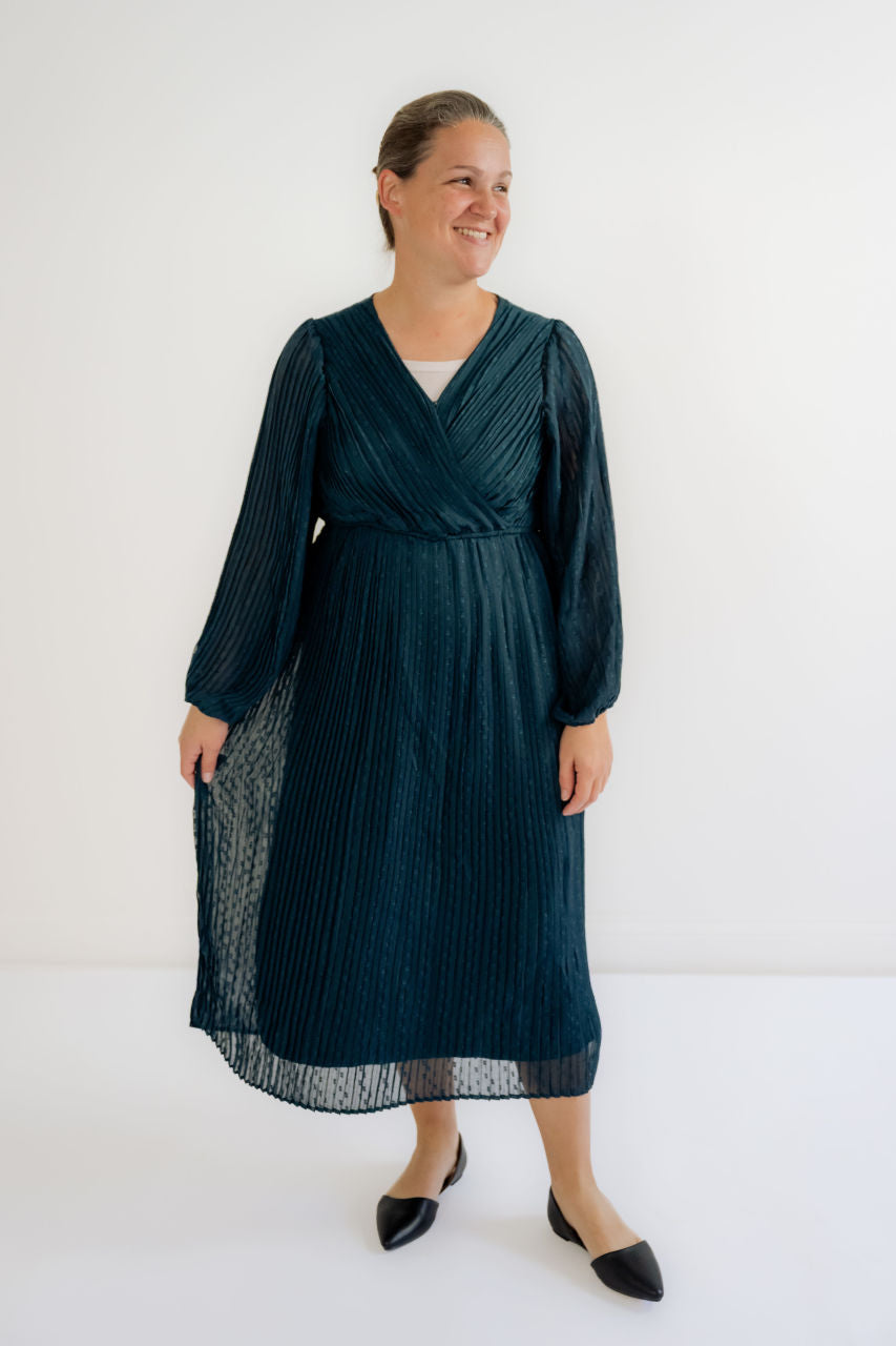 Esme Pleated Dress in Deep Teal - Esme Pleated Dress in Deep Teal - S - Salt and Honey