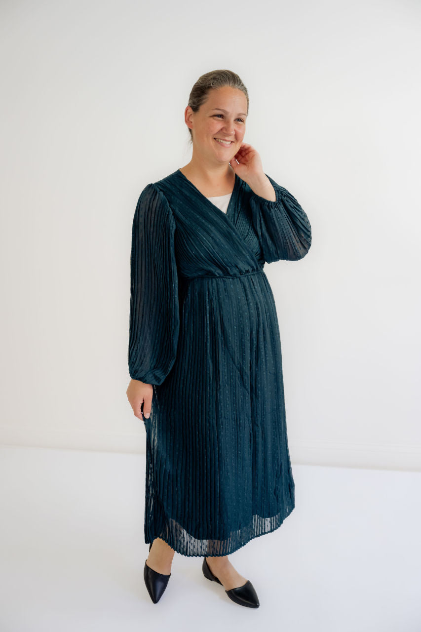 Esme Pleated Dress in Deep Teal - Esme Pleated Dress in Deep Teal - S - Salt and Honey