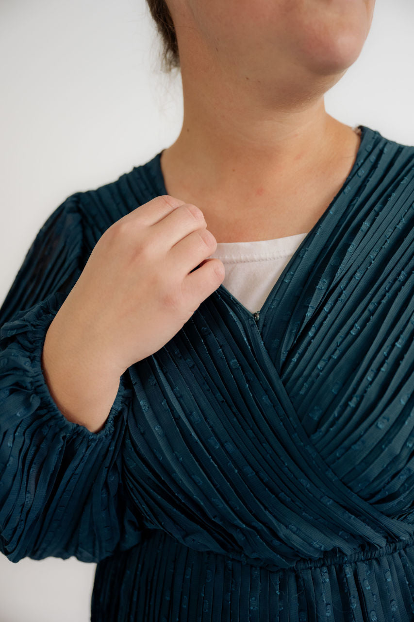 Esme Pleated Dress in Deep Teal - Esme Pleated Dress in Deep Teal - S - Salt and Honey