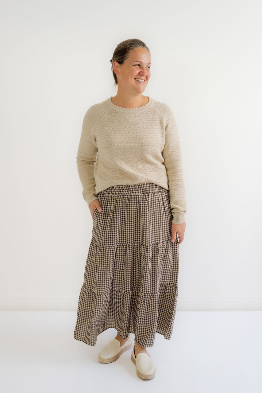 Terra Gingham Skirt in Chestnut - Terra Gingham Skirt in Chestnut - S - Salt and Honey