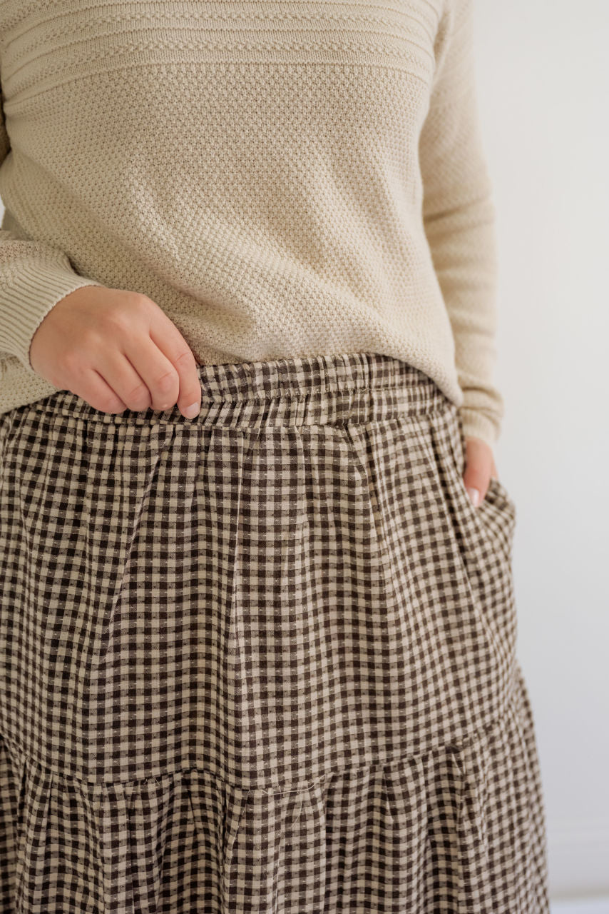 Terra Gingham Skirt in Chestnut - Terra Gingham Skirt in Chestnut - S - Salt and Honey