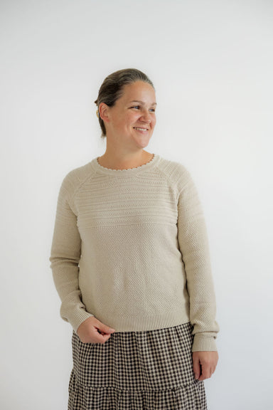 Maverick Scalloped Sweater in Oat - Maverick Scalloped Sweater in Oat - S - Salt and Honey