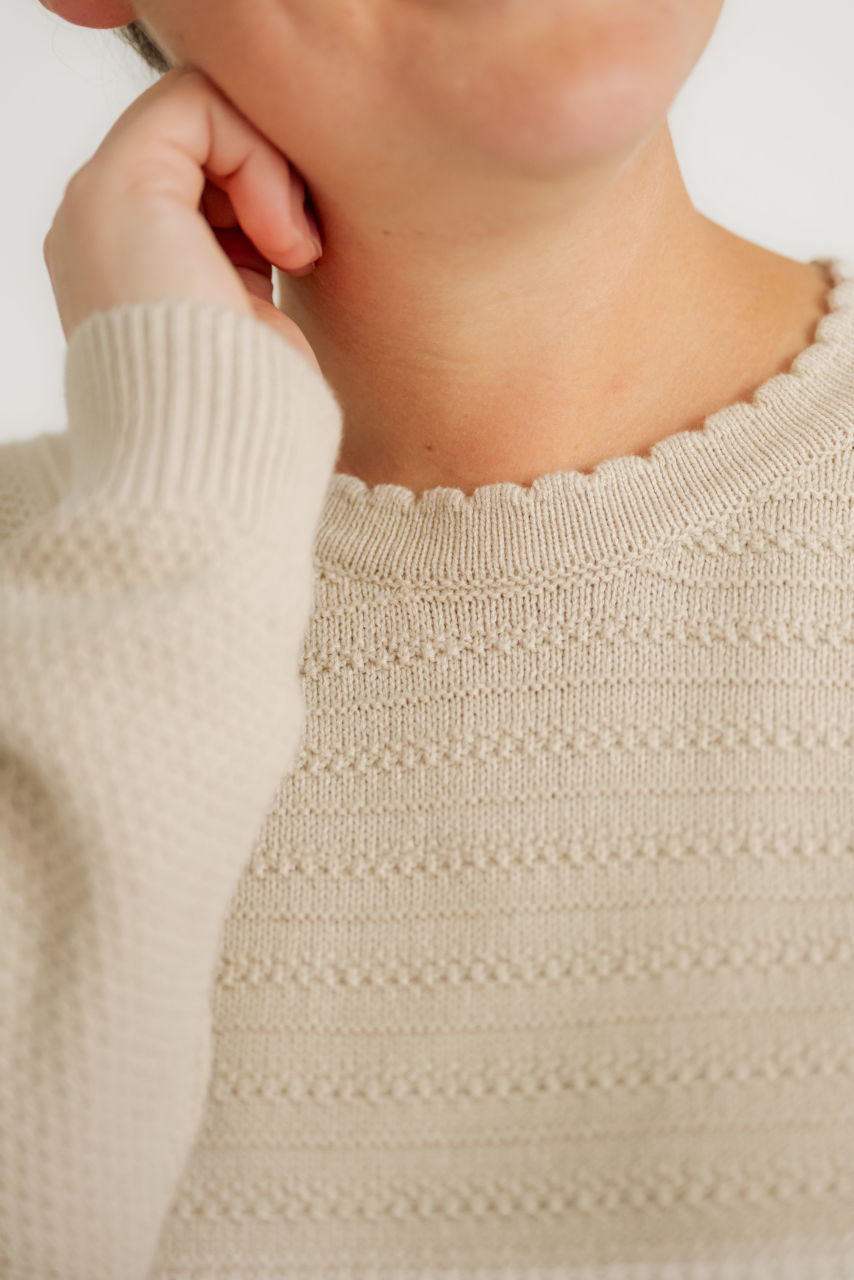 Maverick Scalloped Sweater in Oat - Maverick Scalloped Sweater in Oat - S - Salt and Honey