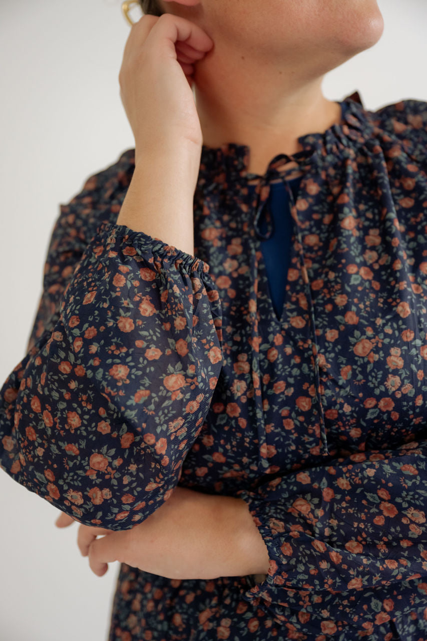 Katarina Dainty Floral Dress in Navy - Katarina Dainty Floral Dress in Navy - S - Salt and Honey
