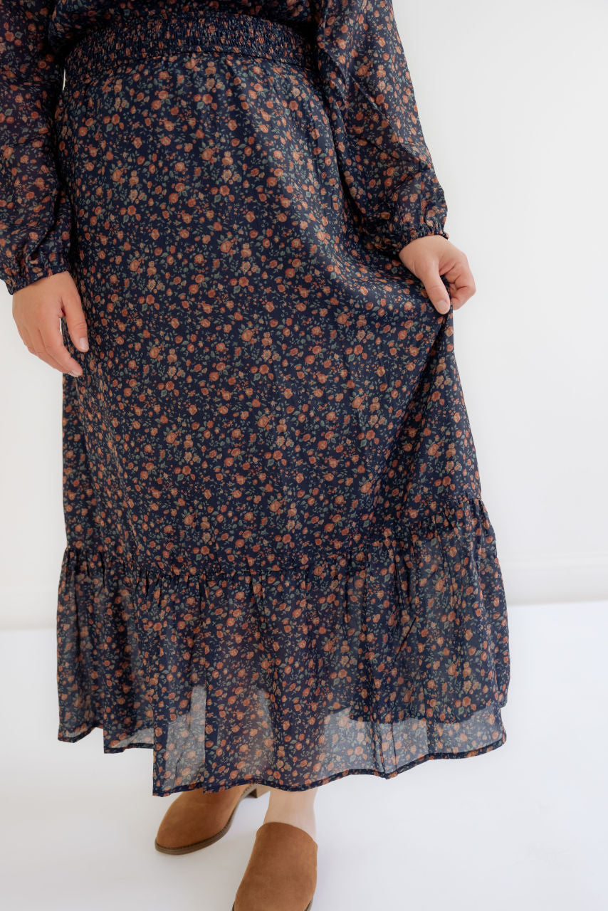Katarina Dainty Floral Dress in Navy - Katarina Dainty Floral Dress in Navy - S - Salt and Honey