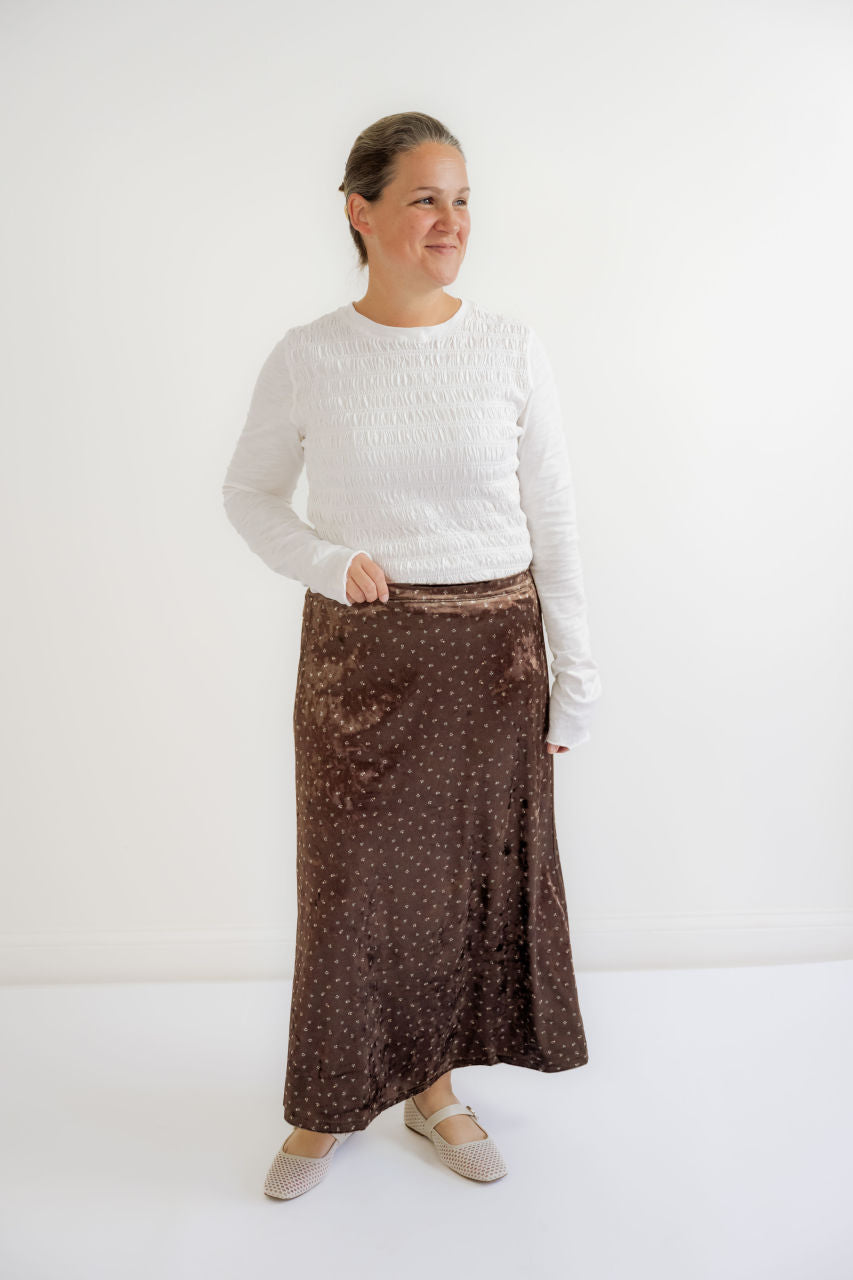 Vivienne Floral Midi Skirt in Velvet Brown - Vivienne Floral Midi Skirt in Velvet Brown - S - Salt and Honey