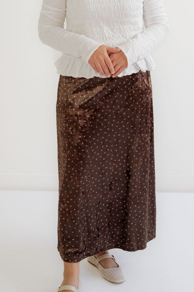 Vivienne Floral Midi Skirt in Velvet Brown - Vivienne Floral Midi Skirt in Velvet Brown - S - Salt and Honey