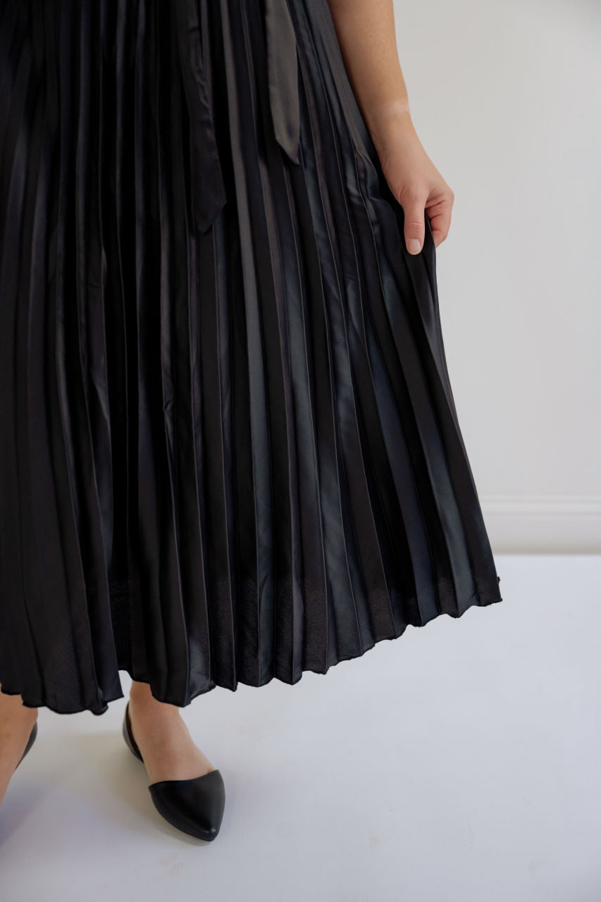 Ellison Satin Midi Dress in Black - Ellison Satin Midi Dress in Black - S - Salt and Honey