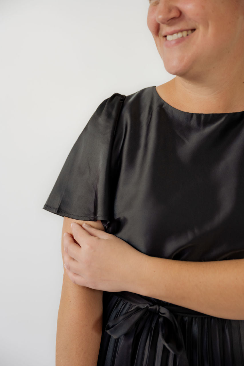 Ellison Satin Midi Dress in Black - Ellison Satin Midi Dress in Black - S - Salt and Honey