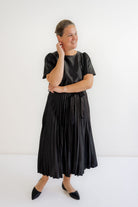 Ellison Satin Midi Dress in Black - Ellison Satin Midi Dress in Black - S - Salt and Honey